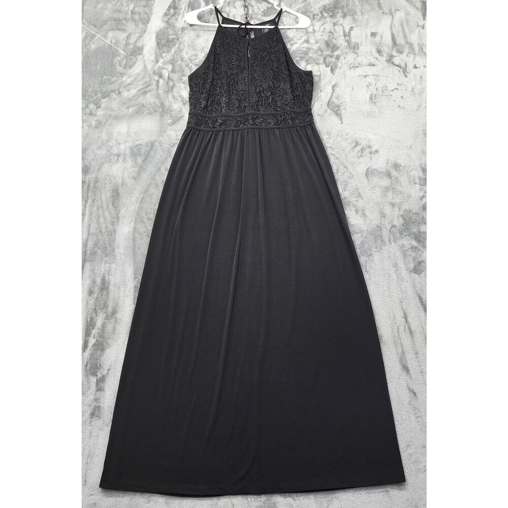 Vintage Candalite Dress Women L Black Lace Halter Keyhole Maxi Flowy Formal Y2K